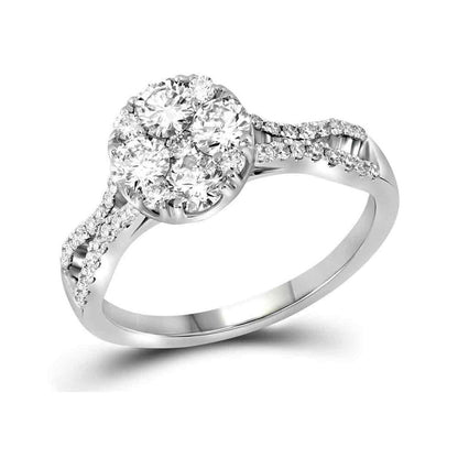 14k White Gold Round Diamond Cluster Bridal Engagement Ring 1 Cttw