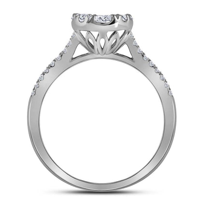 14k White Gold Round Diamond Cluster Bridal Engagement Ring 1 Cttw