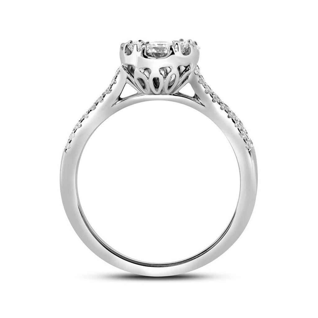 14k White Gold Round Diamond Cluster Bridal Engagement Ring 1 Cttw