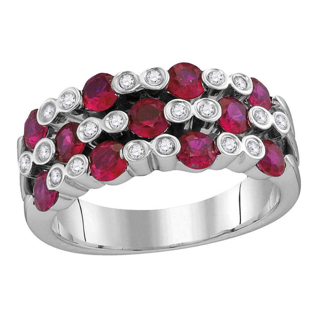 18k White Gold Round Ruby Diamond Checkered Band Ring 1-3/8 Cttw