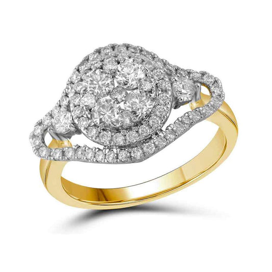 10k Yellow Gold Diamond Halo Bridal Engagement Ring 1-1/5 Cttw