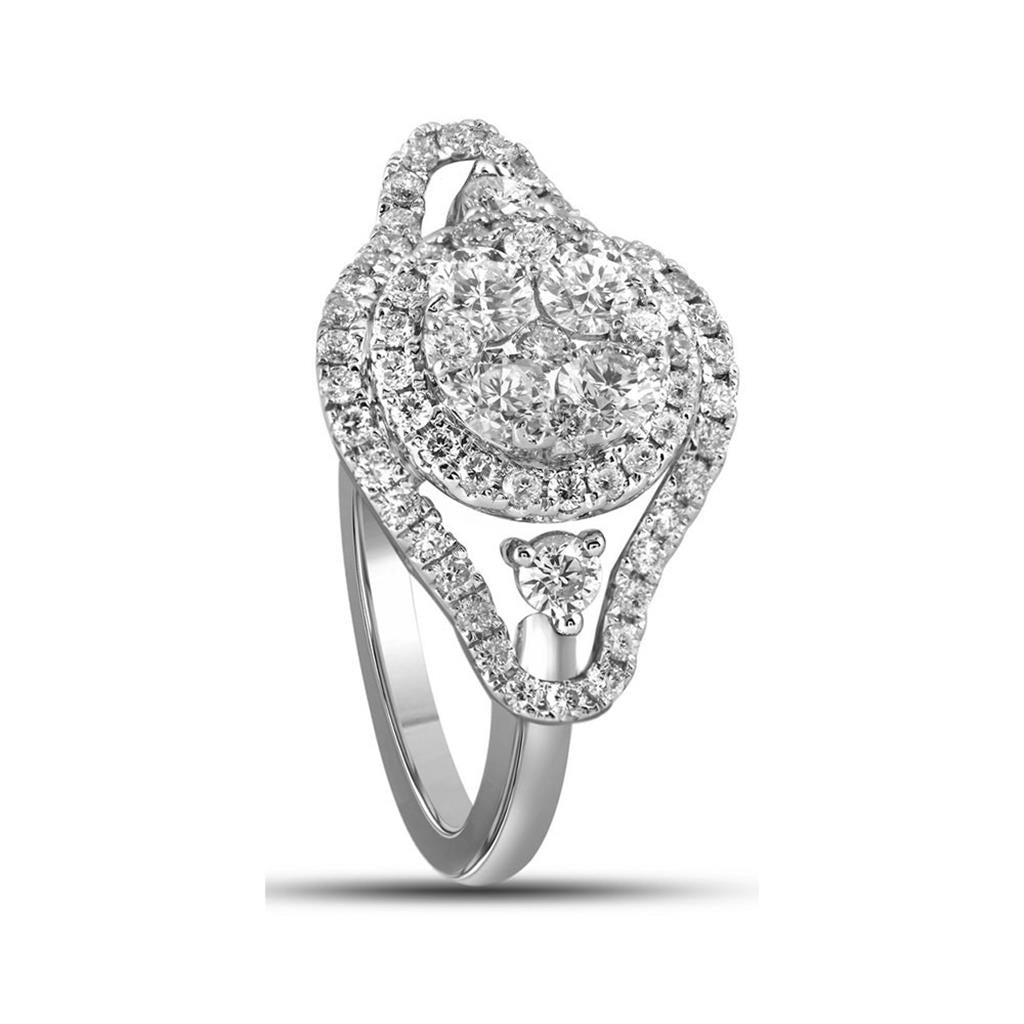 14k White Gold Diamond Halo Bridal Engagement Ring 1-1/5 Cttw