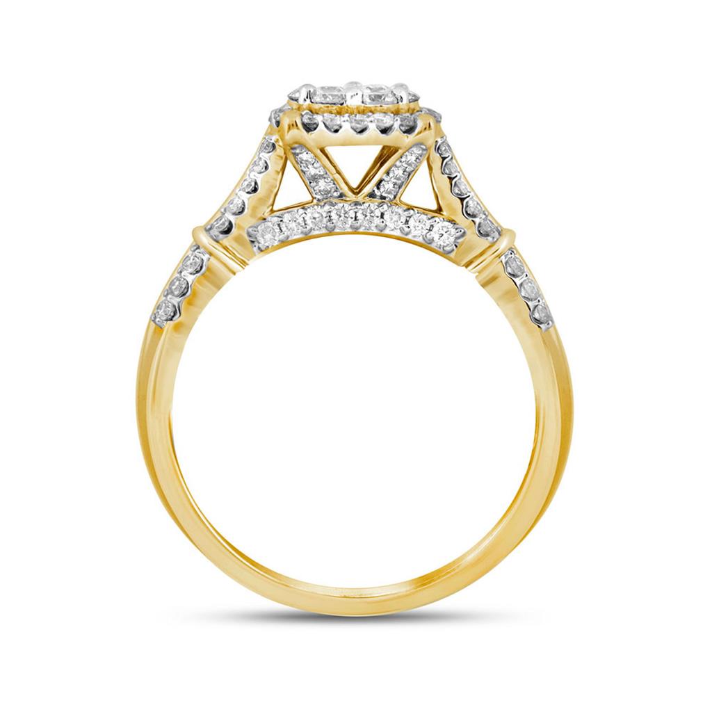 10k Yellow Gold Round Diamond Flower Cluster Bridal Engagement Ring 3/4 Cttw