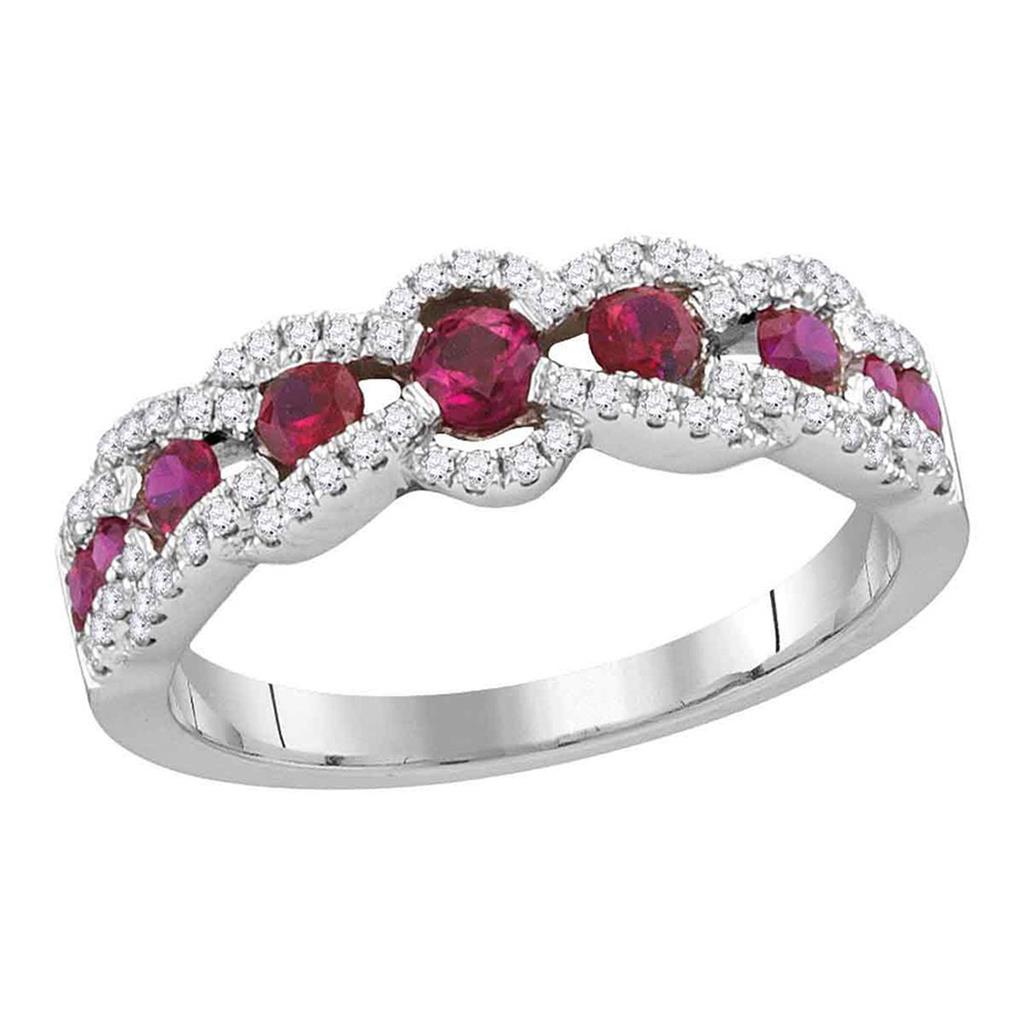 18k White Gold Round Ruby Diamond Band Ring 7/8 Cttw