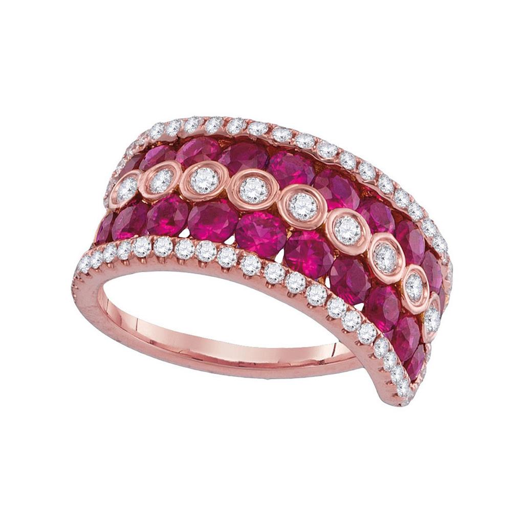 18k Rose Gold Round Ruby Diamond Band Ring 3 Cttw