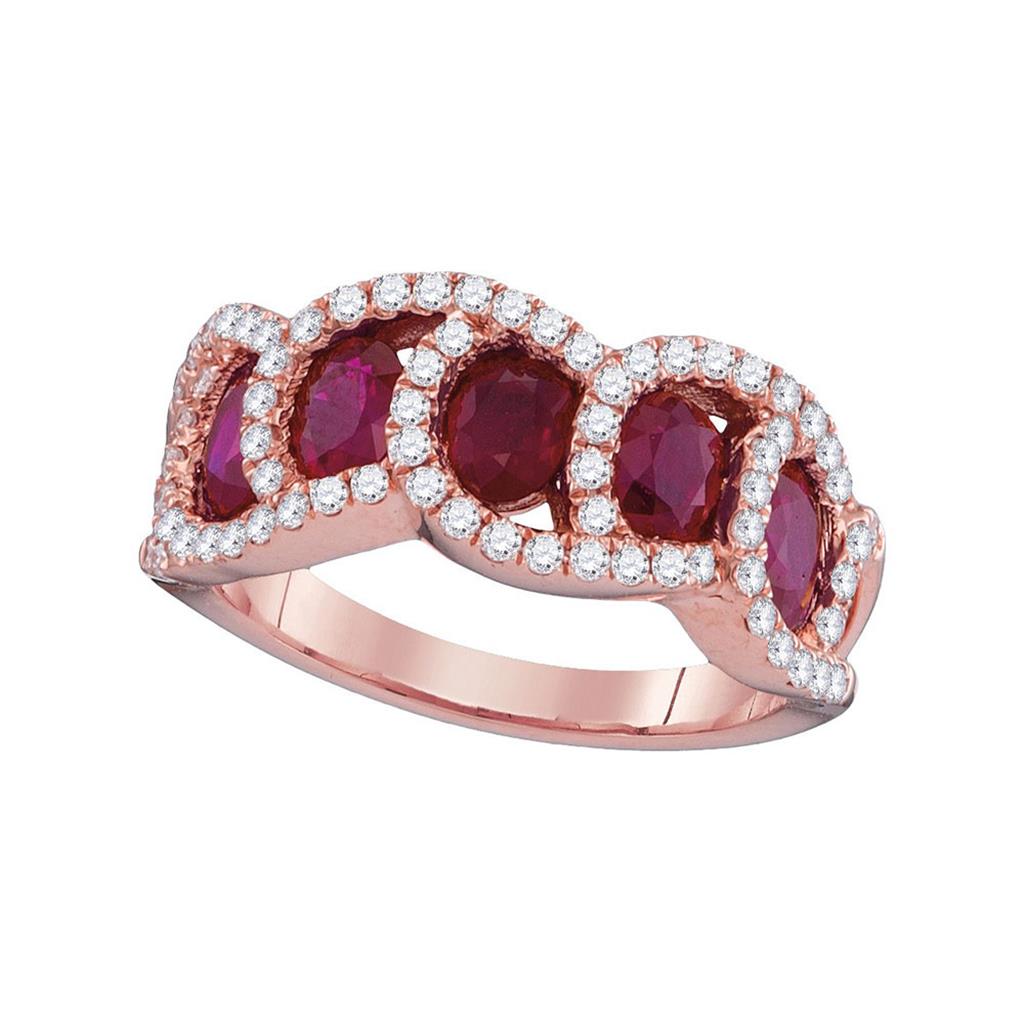 18k Rose Gold Round Ruby Diamond Band Ring 2-3/4 Cttw