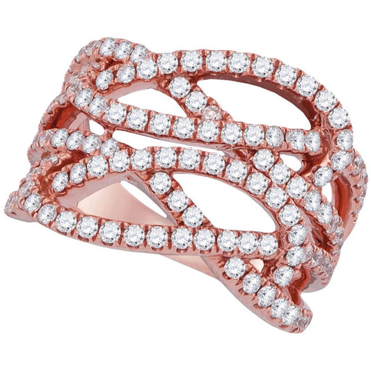 18k Rose Gold Round Diamond Multi Strand Openwork Band Ring 1-3/8 Cttw