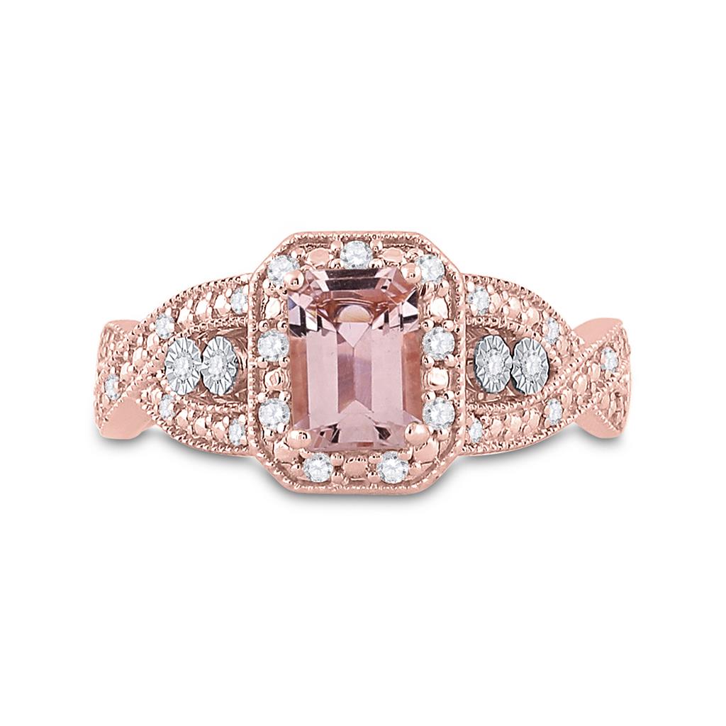 10k Rose Gold Emerald Morganite Solitaire Bridal Engagement Ring 1-1/5 Cttw