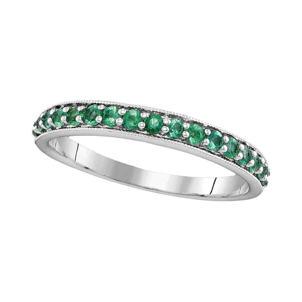 14k White Gold Round Emerald Single Row Band 1/2 Cttw