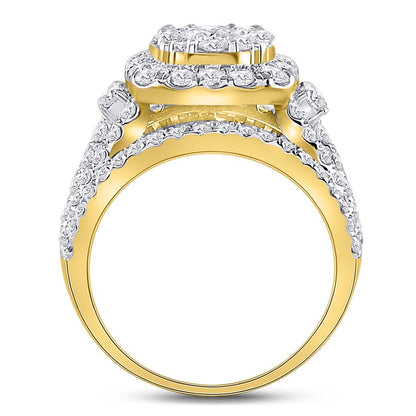 14k Yellow Gold Round Diamond Cluster Bridal Engagement Ring 3 Cttw