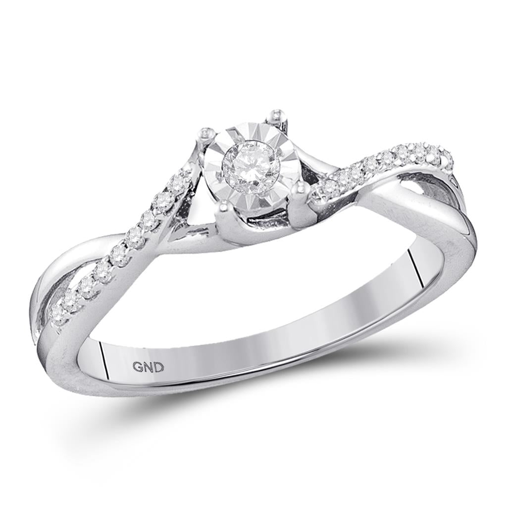 14k White Gold Round Diamond Solitaire Twist Bridal Engagement Ring 1/6 Cttw