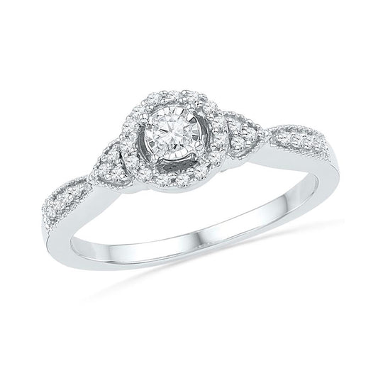 14k White Gold Round Diamond Solitaire Halo Bridal Engagement Ring 1/5 Cttw