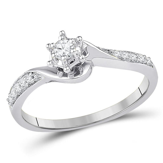 14k White Gold Round Diamond Solitaire Bridal Engagement Ring 1/6 Cttw