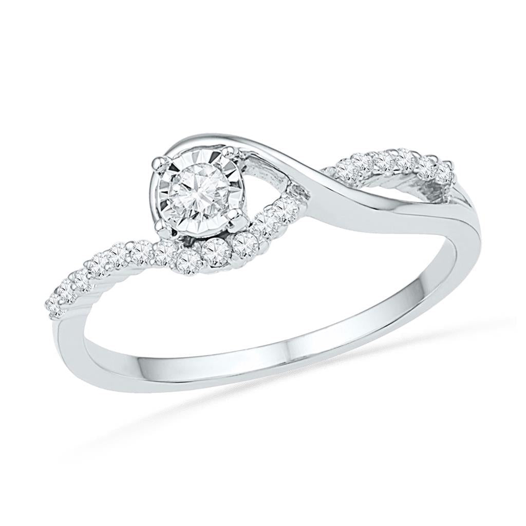 14k White Gold Round Diamond Solitaire Bridal Engagement Ring 1/6 Cttw