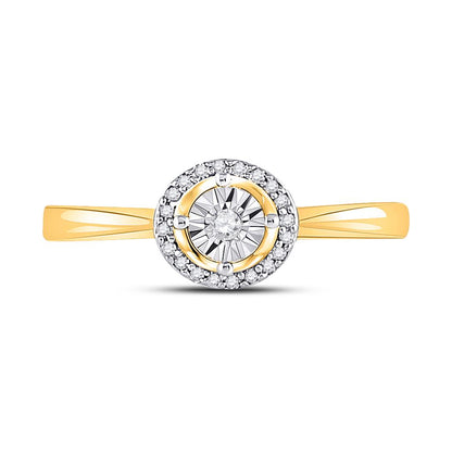 10k Yellow Gold Round Diamond Solitaire Halo Bridal Engagement Ring 1/12 Cttw
