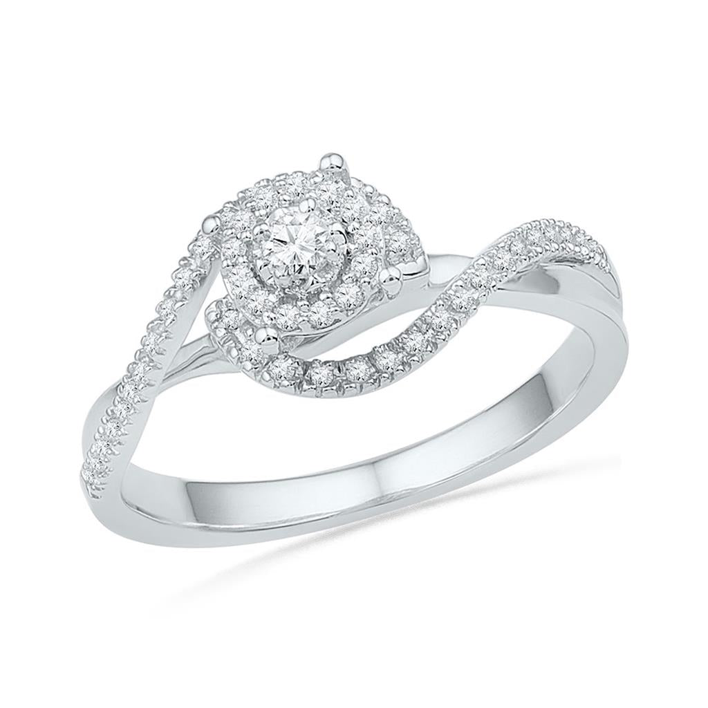 14k White Gold Round Diamond Solitaire Swirl Bridal Engagement Ring 1/5 Cttw