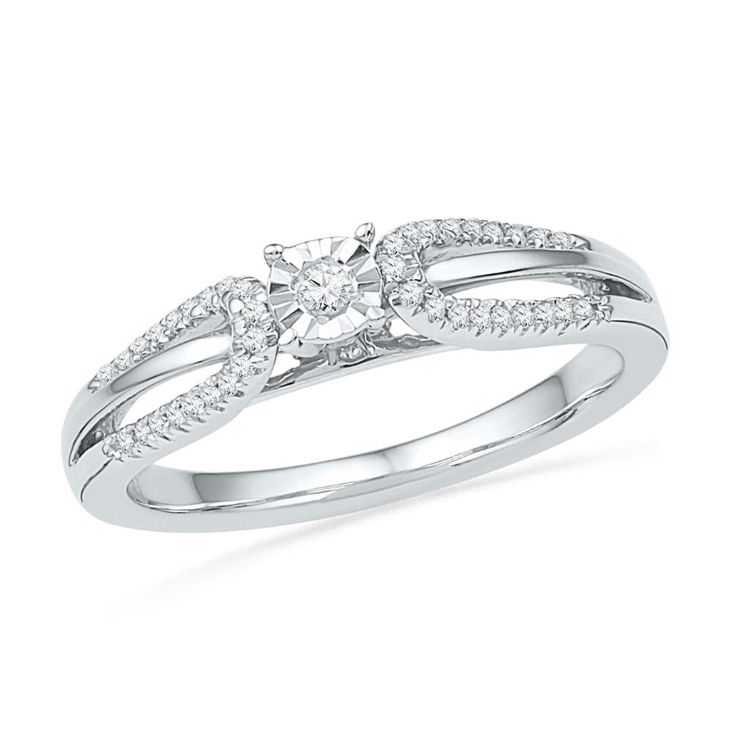 14k White Gold Round Diamond Solitaire Open-shank Engagement Ring 1/6 Cttw