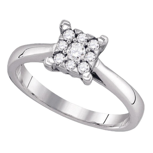 14k White Gold Round Cluster Diamond Bridal Engagement Ring 1/2 Cttw