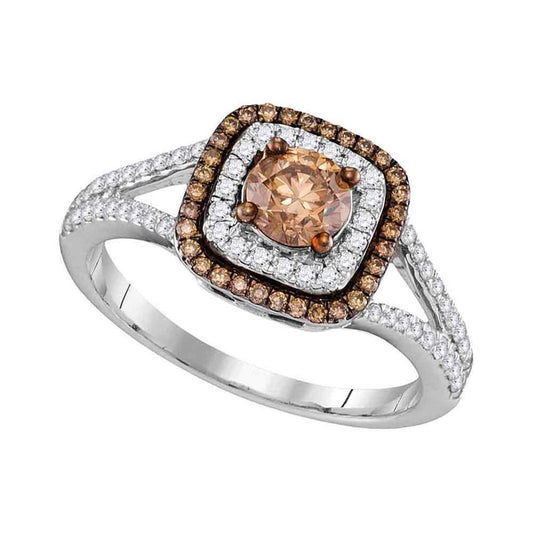 10k Two-tone Gold Round Brown Diamond Solitaire Bridal Engagement Ring 7/8 Cttw