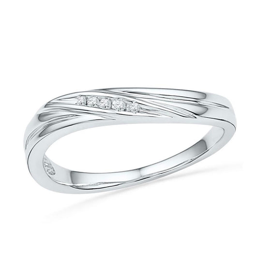 14k White Gold Round Diamond Contoured Band Ring .02 Cttw