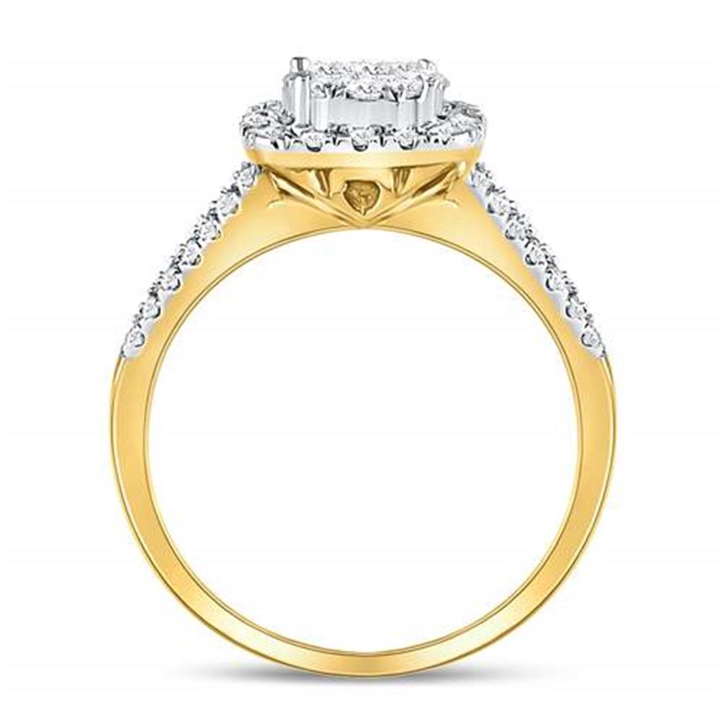 14k Yellow Gold Round Diamond Cluster Bridal Engagement Ring 3/4 Cttw
