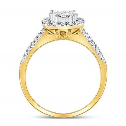 14k Yellow Gold Round Diamond Cluster Bridal Engagement Ring 3/4 Cttw