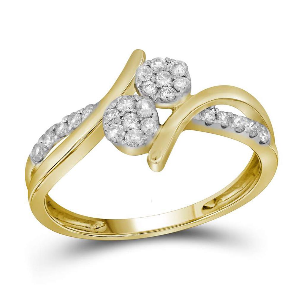 14k Yellow Gold Round Diamond Double Cluster Bridal Engagement Ring 1/3 Cttw