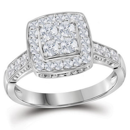 14k White Gold Cluster Bridal Engagement Ring 1 Cttw