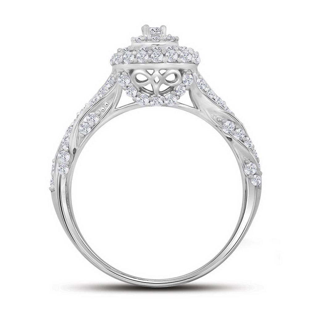 14k White Gold Round Diamond Solitaire Halo Bridal Engagement Ring 3/4 Cttw