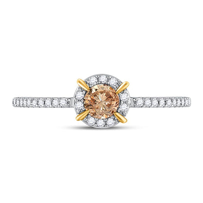 10k Yellow Gold Round Brown Diamond Solitaire Bridal Engagement Ring 1/3 Cttw
