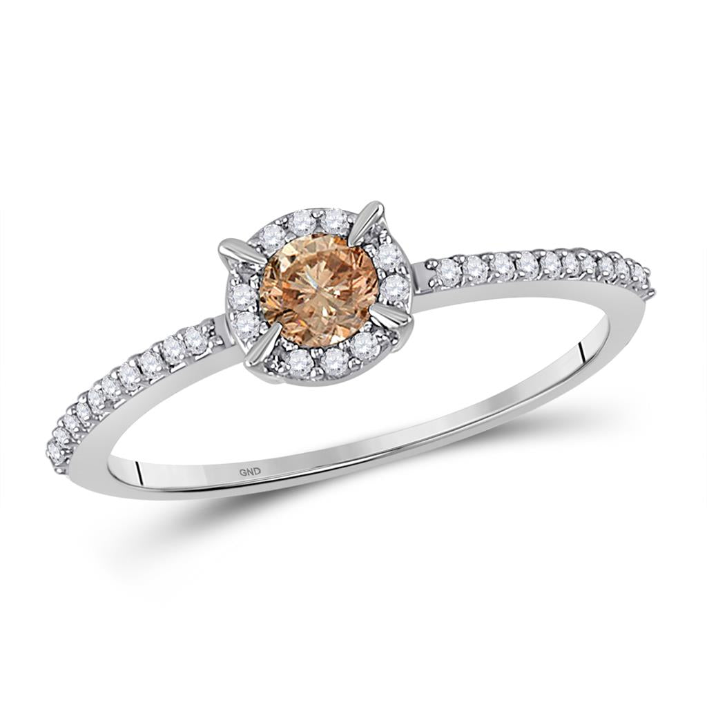 14k White Gold Round Brown Diamond Solitaire Bridal Engagement Ring 1/3 Cttw