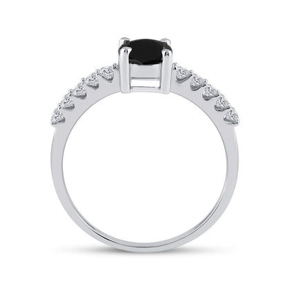 14k White Gold Round Black Diamond Solitaire Bridal Engagement Ring 1 Cttw