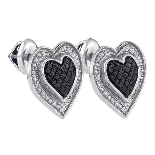 Sterling Silver Black Diamond Outline Heart Earrings 1/3 Cttw