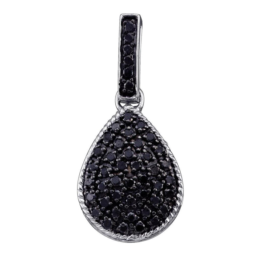 Sterling Silver Round Black Diamond Teardrop Pendant 3/4 Cttw