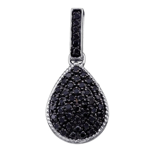 Sterling Silver Round Black Diamond Teardrop Pendant 3/4 Cttw