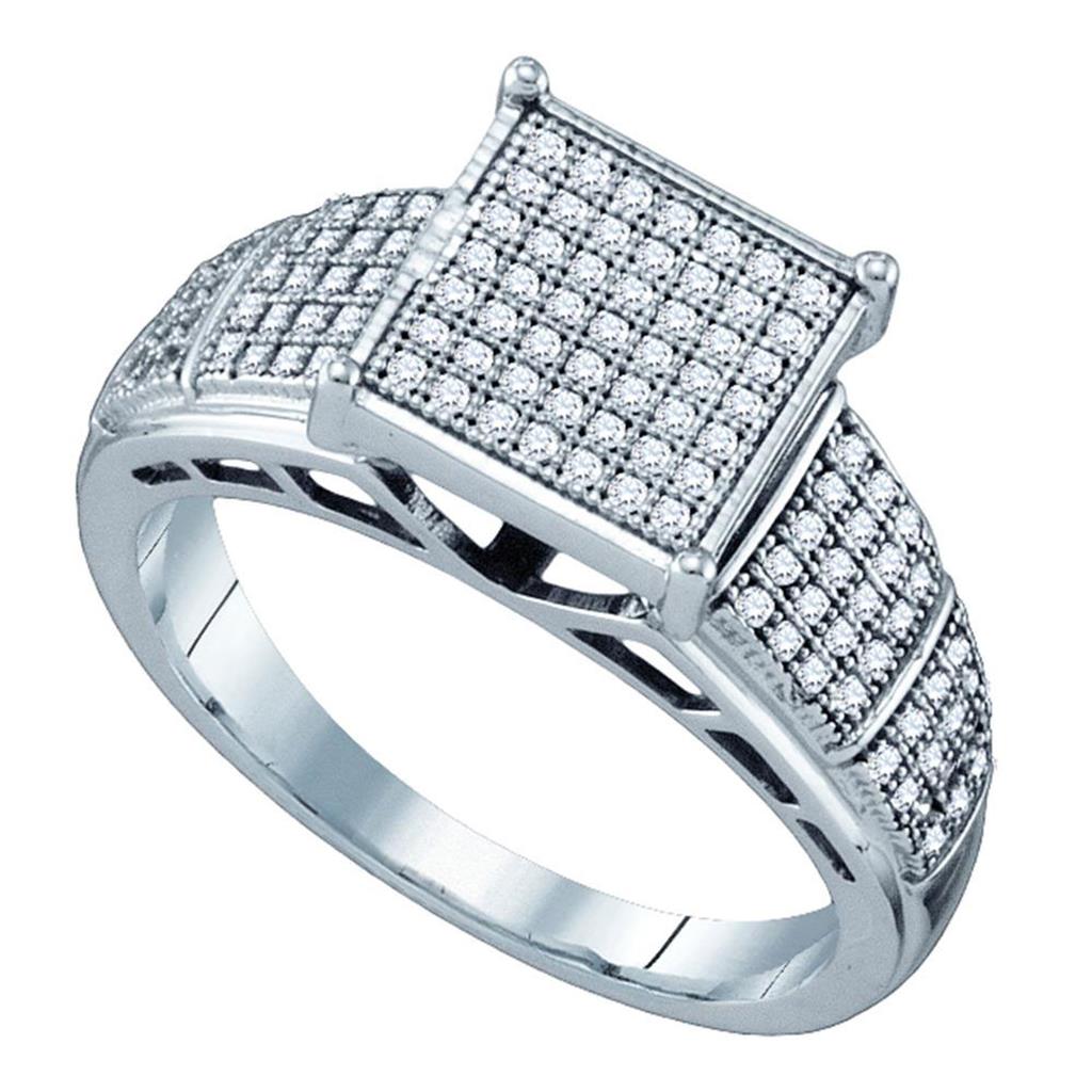 Sterling Silver Round Diamond Cluster Bridal Engagement Ring 1/3 Cttw