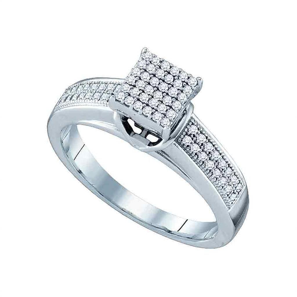 Sterling Silver Round Diamond Square Bridal Engagement Ring 1/4 Cttw