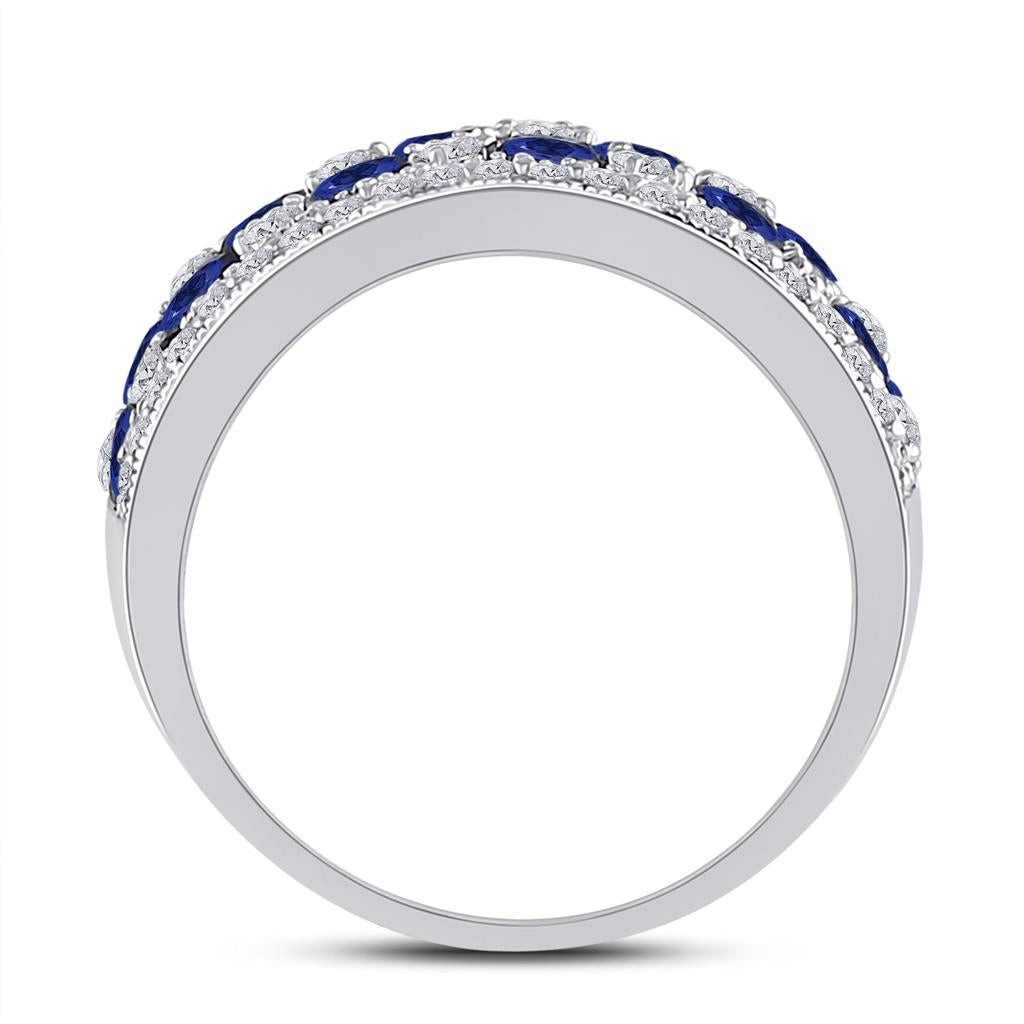 Sterling Silver Round Created Blue Sapphire Band Ring 2-3/8 Cttw