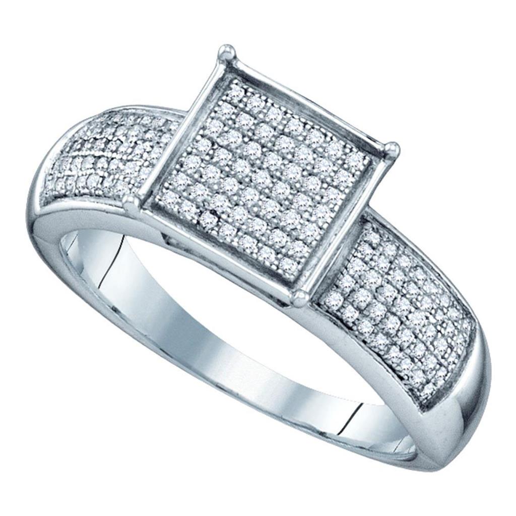 Sterling Silver Round Diamond Square Cluster Bridal Engagement Ring 1/3 Cttw