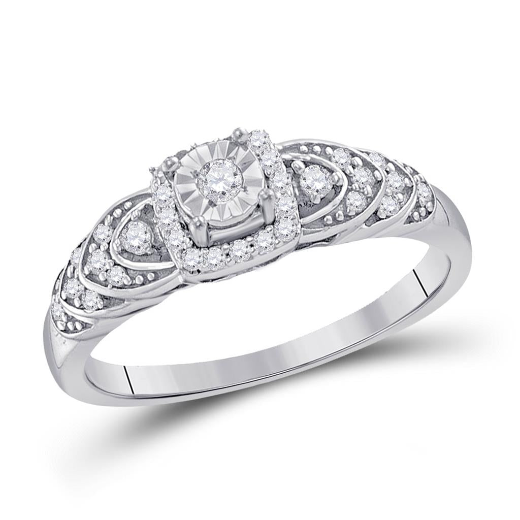 Sterling Silver Round Diamond Heart Bridal Engagement Ring 1/5 Cttw