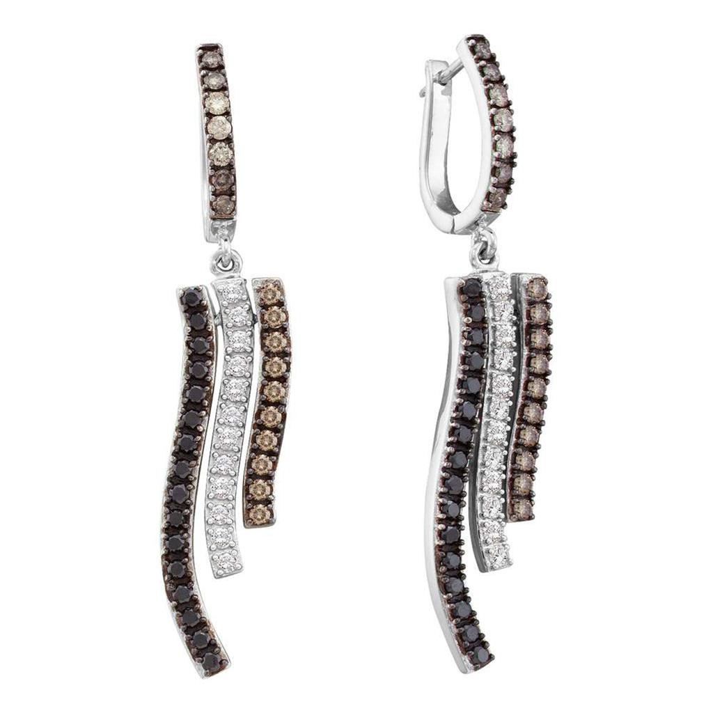 14k White Gold Brown Black Diamond Vertical Dangle Hoop Earrings 1 Cttw