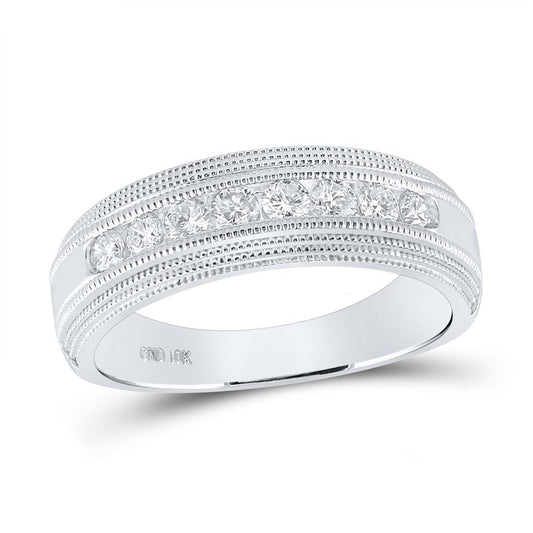 14k White Gold Round Diamond Milgrain Wedding Band 1/2 Cttw