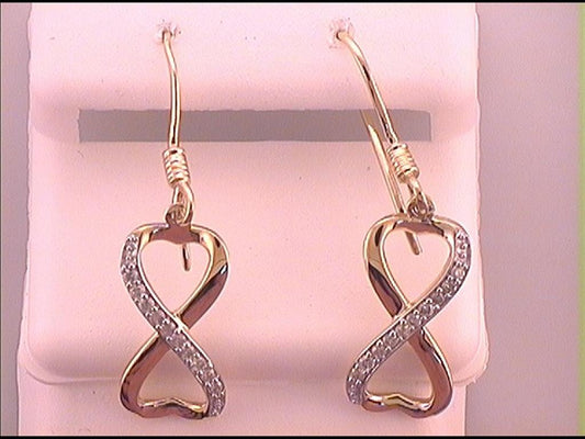 10k Yellow Gold Round Diamond Infinity Dangle Earrings 1/5 Cttw