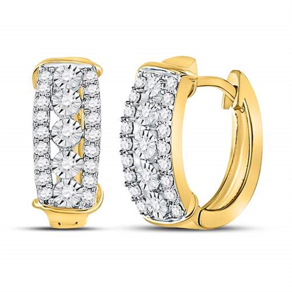 10k Yellow Gold Round Diamond Huggie Earrings 1/2 Cttw