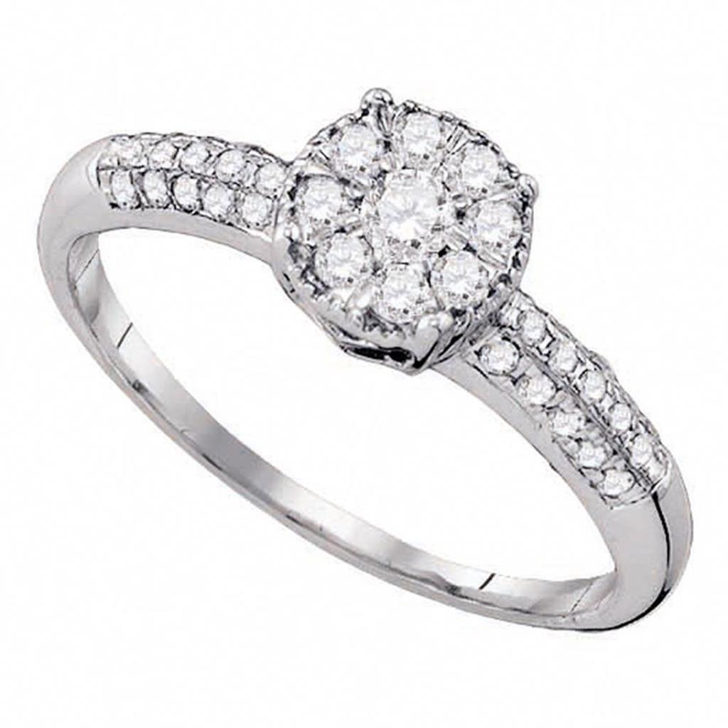 14k White Diamond Flower Cluster Diamond Bridal Engagement Ring 1/2 Cttw