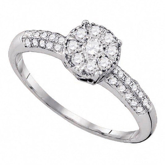 14k White Diamond Flower Cluster Diamond Bridal Engagement Ring 1/2 Cttw