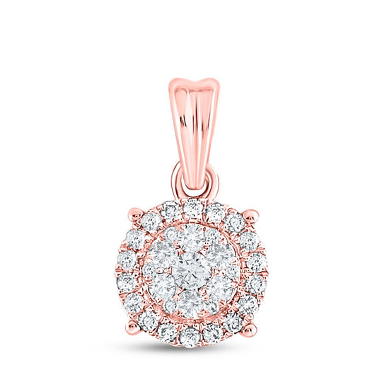 14k Rose Gold Round Diamond Halo Cluster Pendant 1/4 Cttw