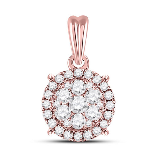 14k Rose Gold Round Diamond Halo Cluster Pendant 1/2 Cttw