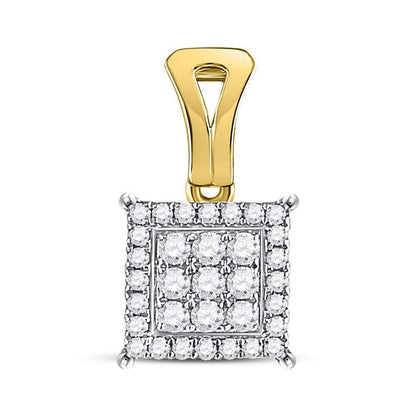 14kt Yellow Gold Round Diamond Square Cluster Pendant 1/2 Cttw