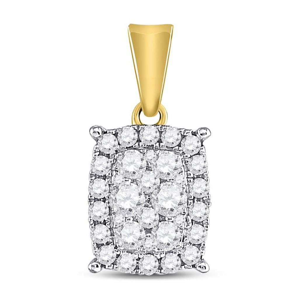 14k Yellow Gold Round Diamond Rectangular Cluster Pendant 1/2 Cttw